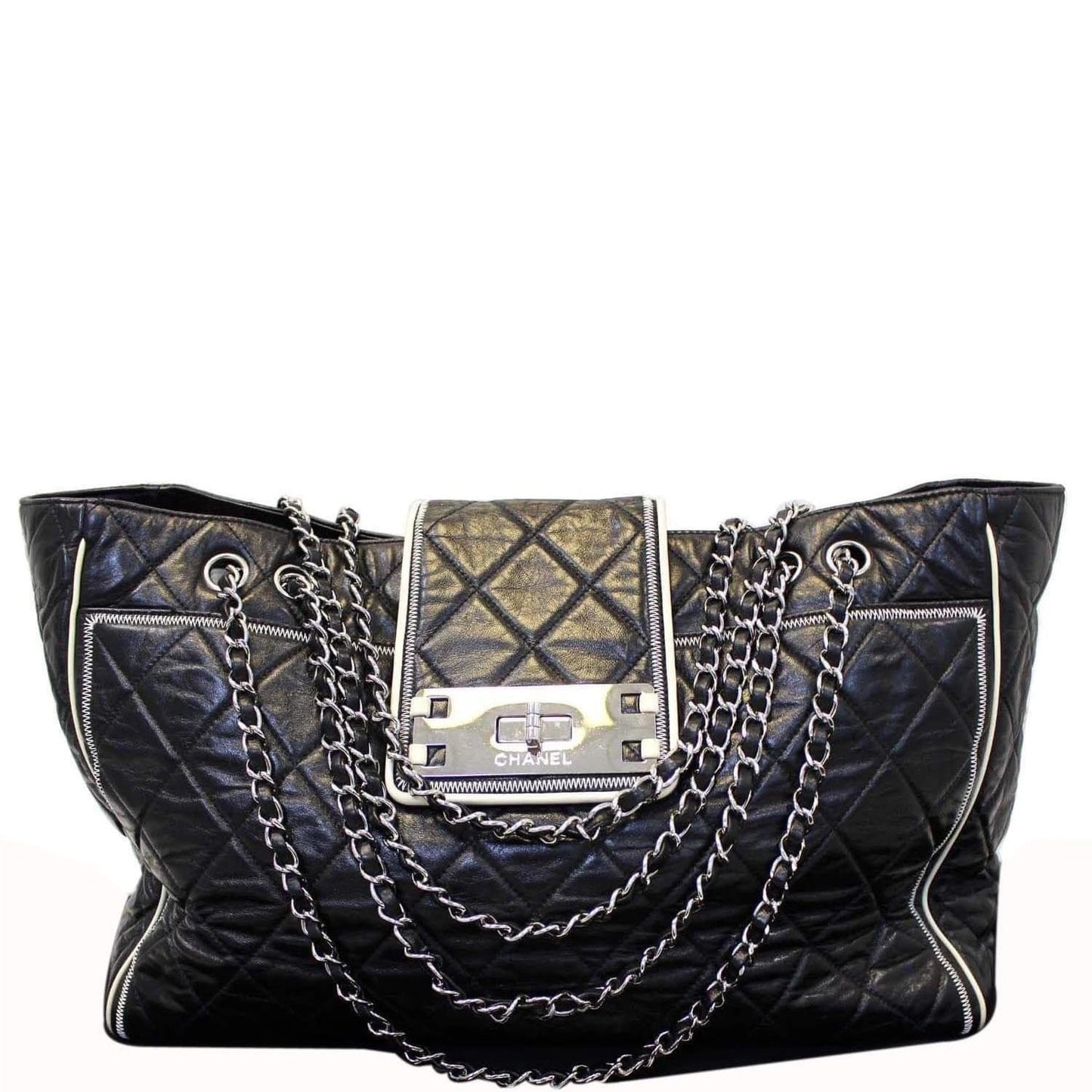 Chanel East West Quilted Leather Lambskin Black Travel Bag
