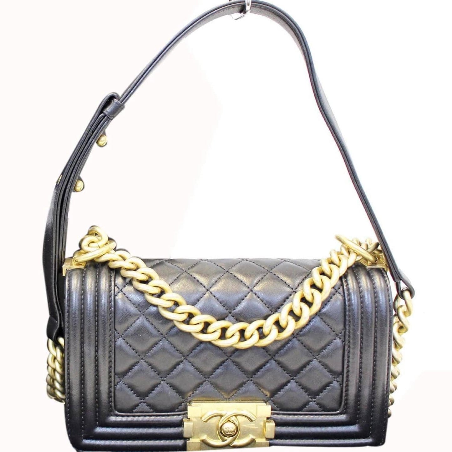 Chanel Le Boy Leather Lambskin Black Travel Bag Black Tt3247