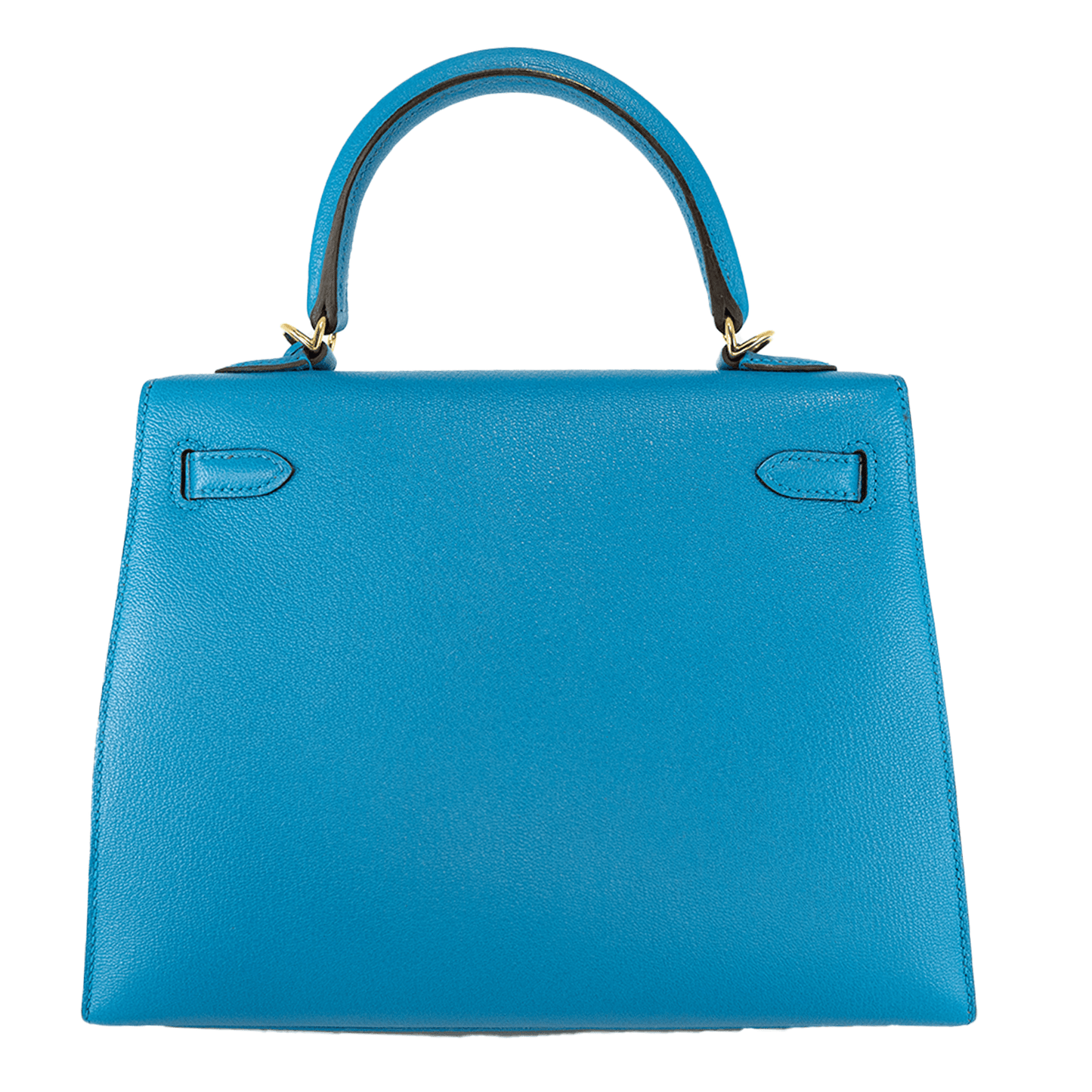 Hermes Turquoise Chevre Kelly W Hardware Handbag Blue Gold Travel Bag