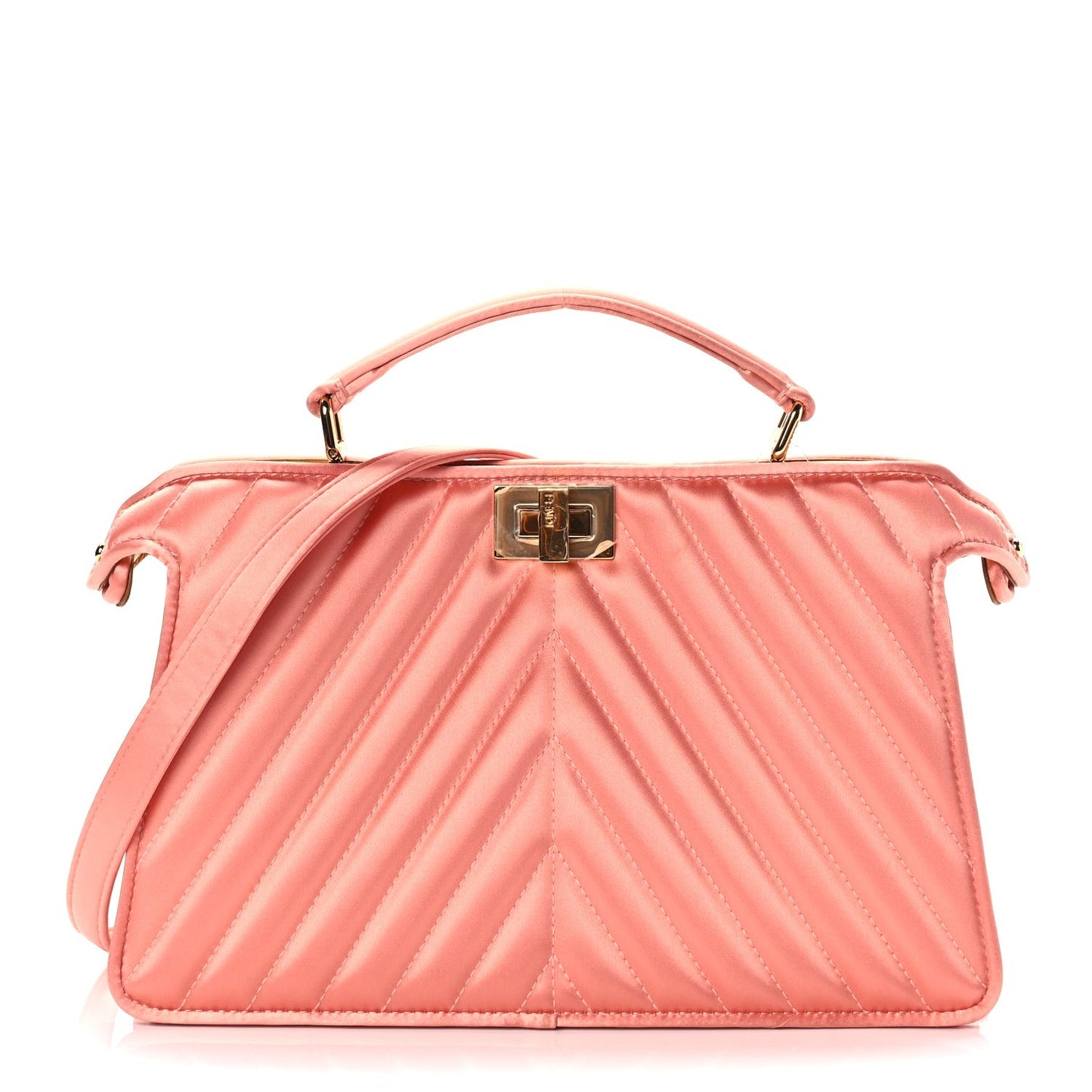 Fendi Handbag Raso Trapunatato Peekaboo I SEE U East Satin Pink Gold Satchel Bag