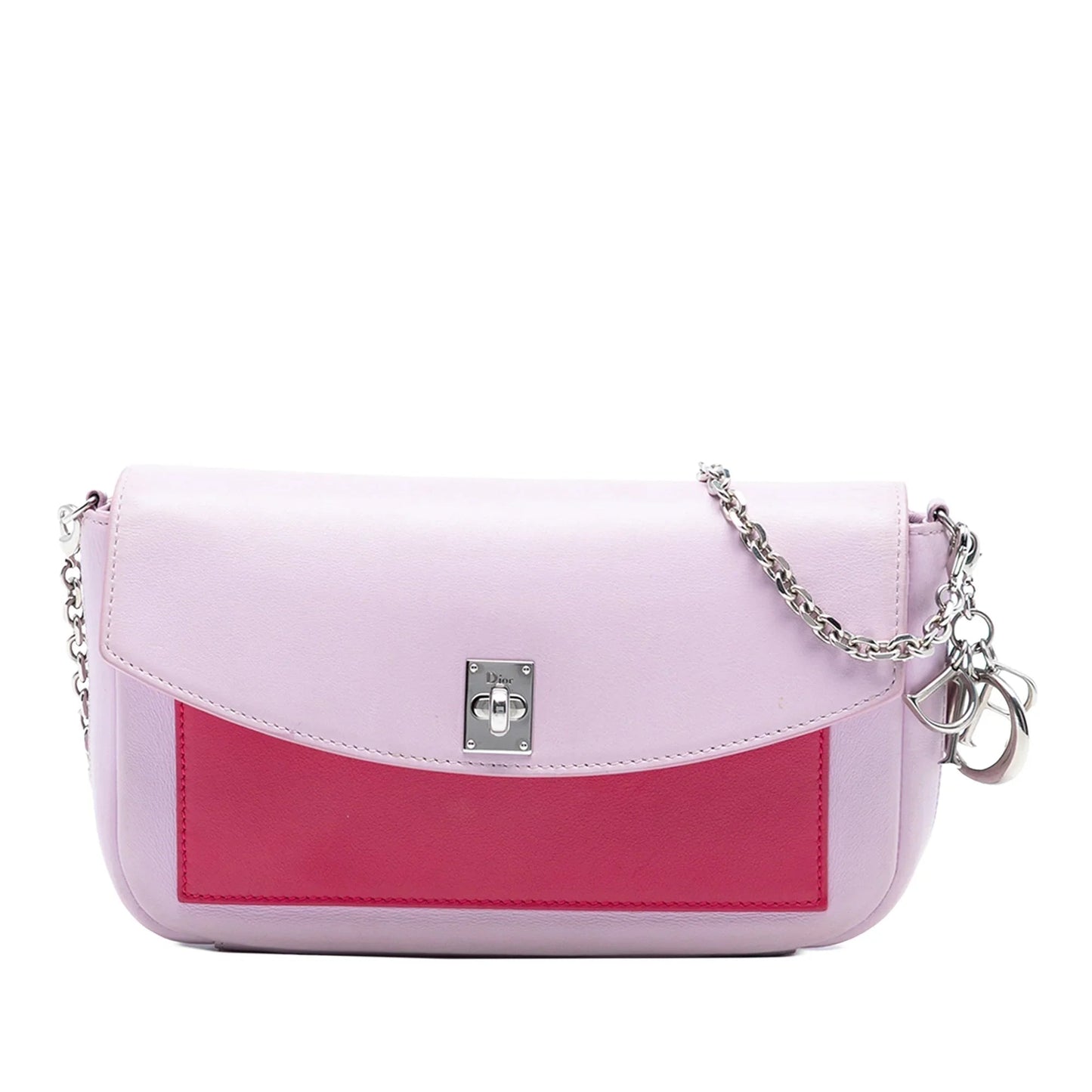 Dior Handbag Tricolor Turn Lock Wallet on Crossbody Bag Leather Pink Chain