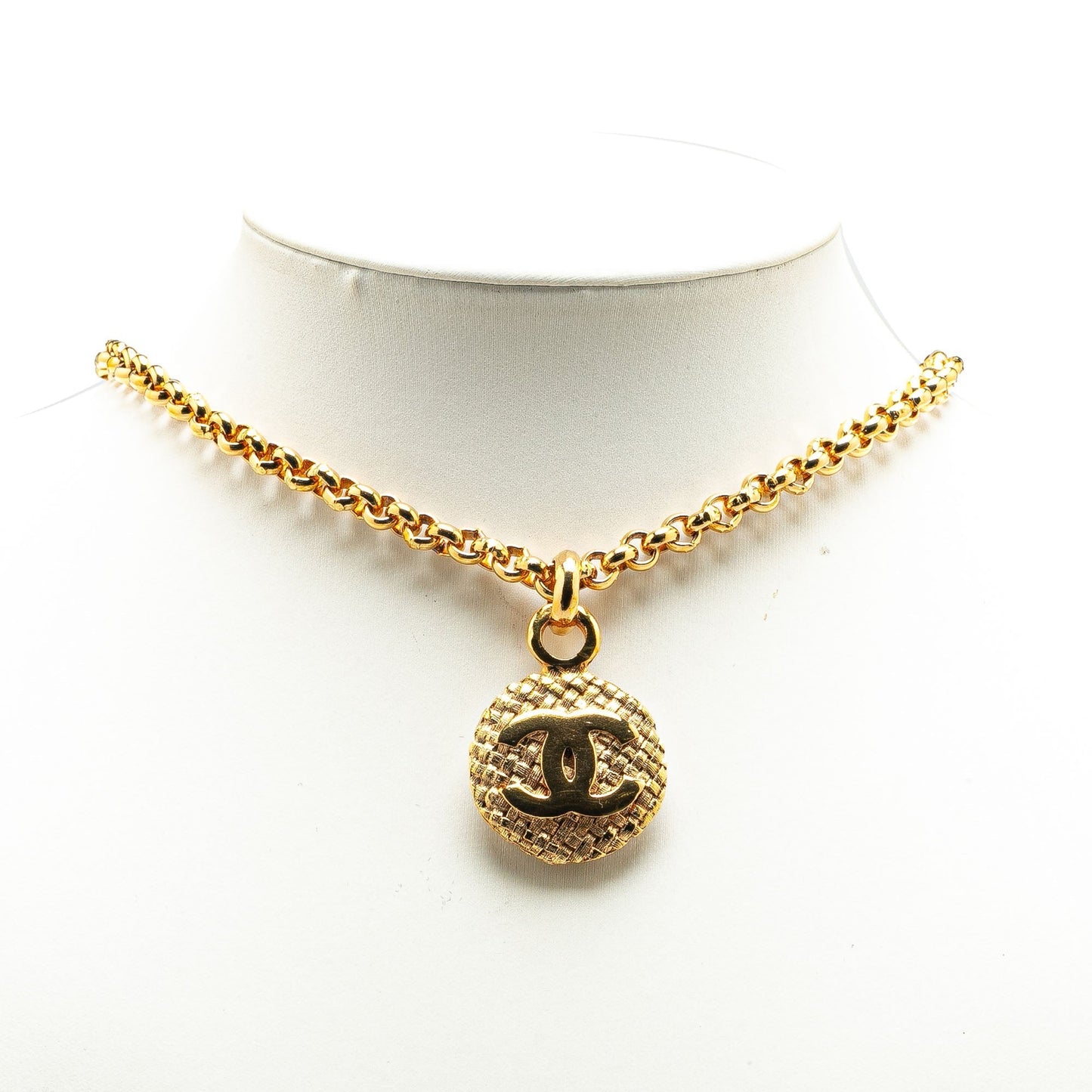 Gold Chanel Gold Plated CC Round Pendant Necklace