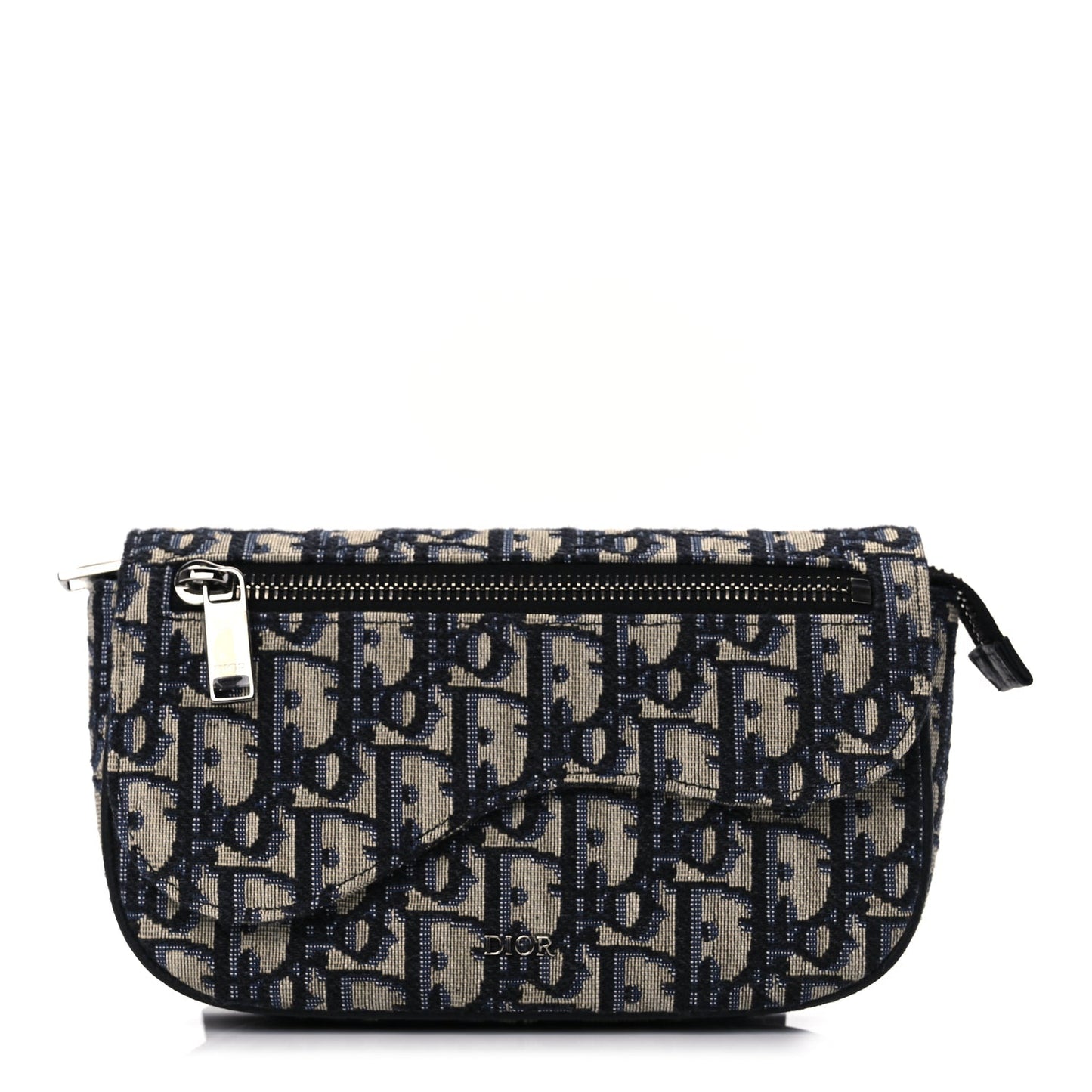 Dior Handbag Christian Oblique Arm Pouch Canvas Beige Blue Clutch Bag
