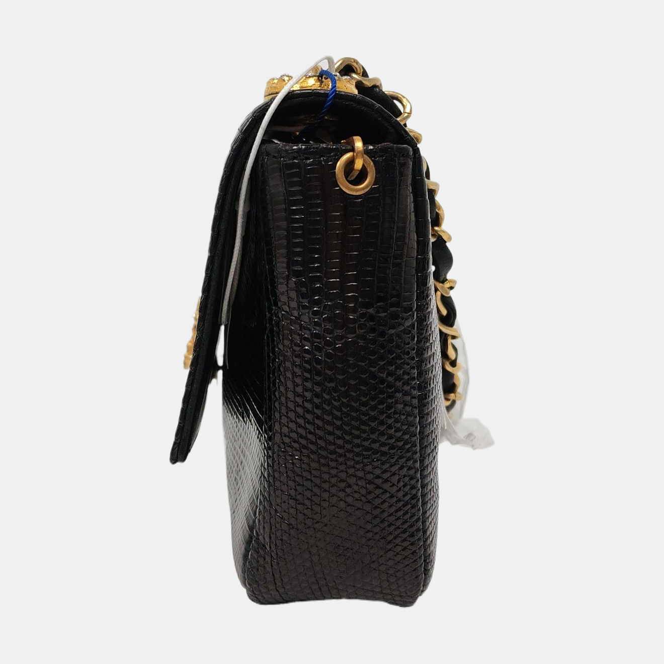 Chanel Classic Flap Lizard Embossed Gem CC Black Leather Crossbody Bag