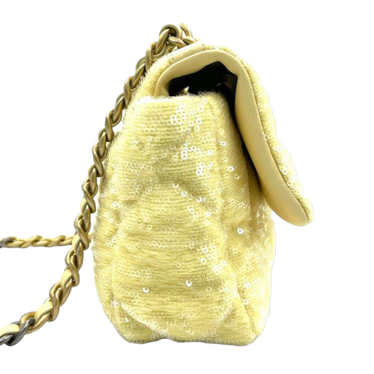 Chanel Sequin 19 Flap Yellow MHW Handbag Leather Quilted Shoulder Bag