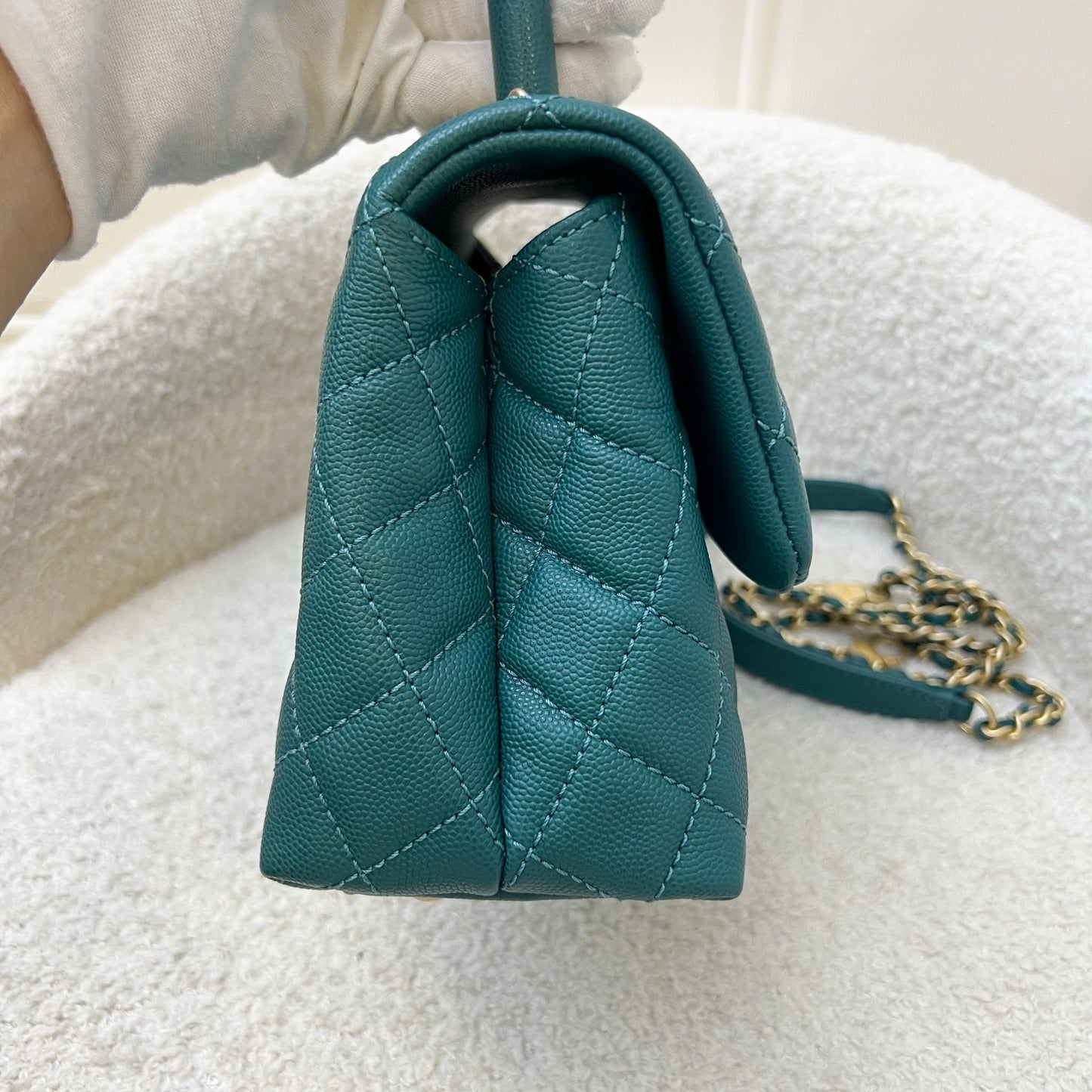 Chanel Small 24Cm Coco Handle In 19P Teal Caviar And Lghw ( ) Bag