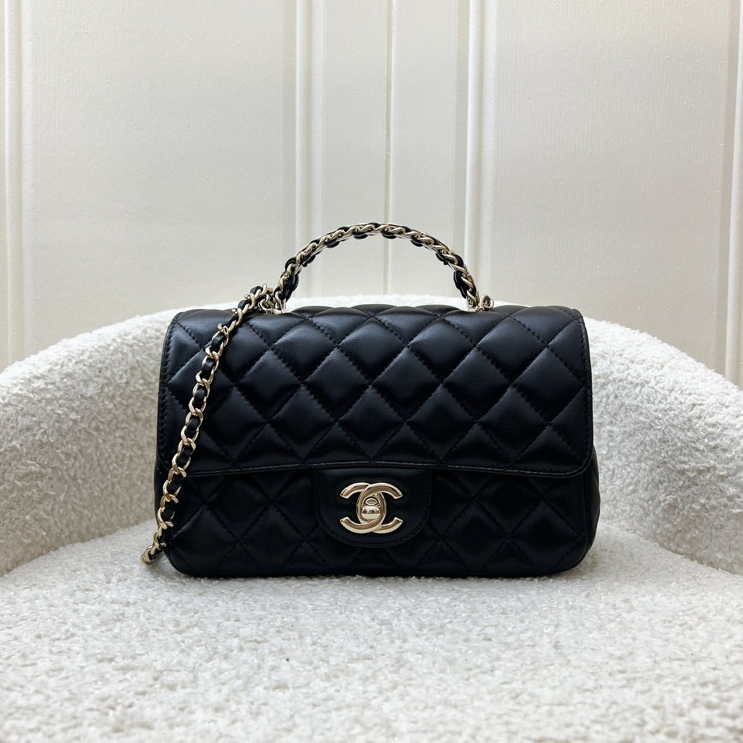 Chanel 23A Mini Rectangle Flap With Crystals Top Handle In Black Lambskin And Lghw ( ) Bag