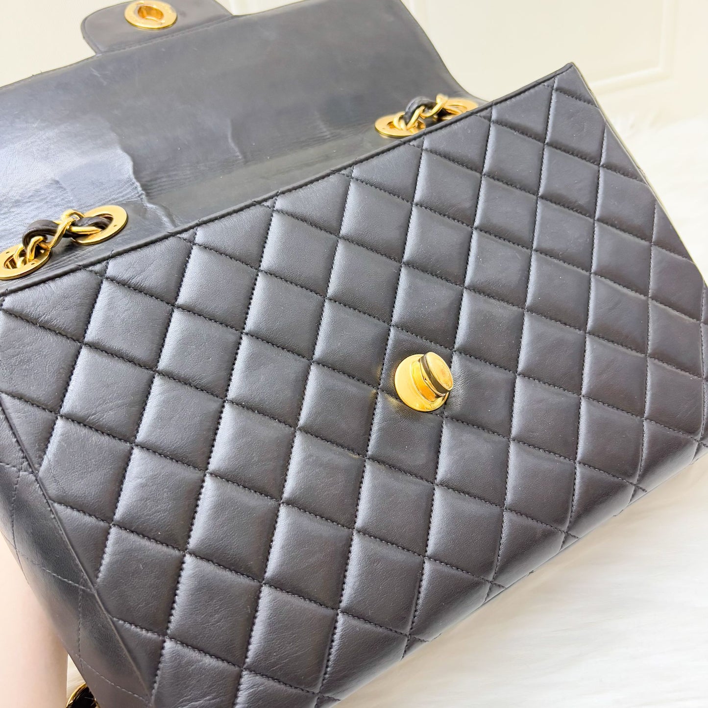 Chanel Jumbo / Maxi Flap with XL CC Logo in Black Lambskin and 24K Gold-Plated HW