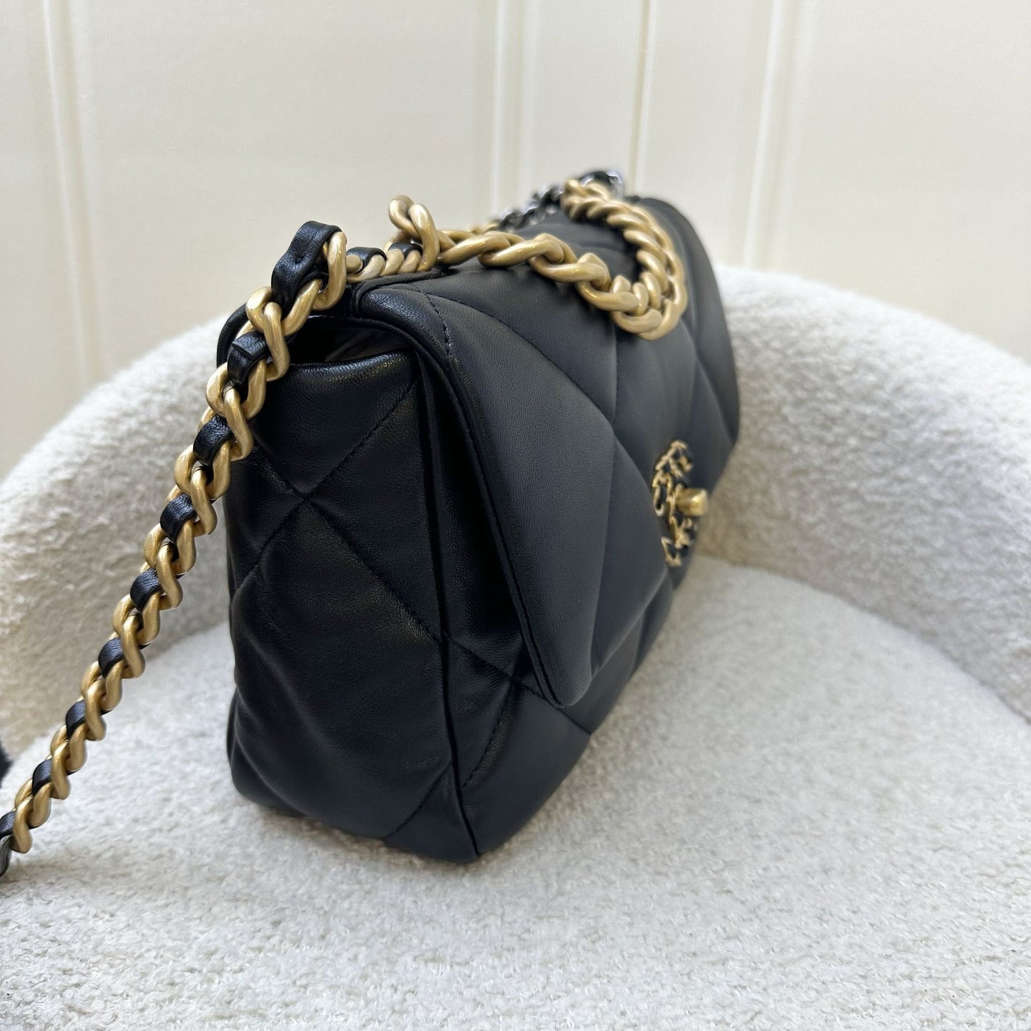 Chanel 19 Small Flap in Black Lambskin and 3 Tone Hw Handbag