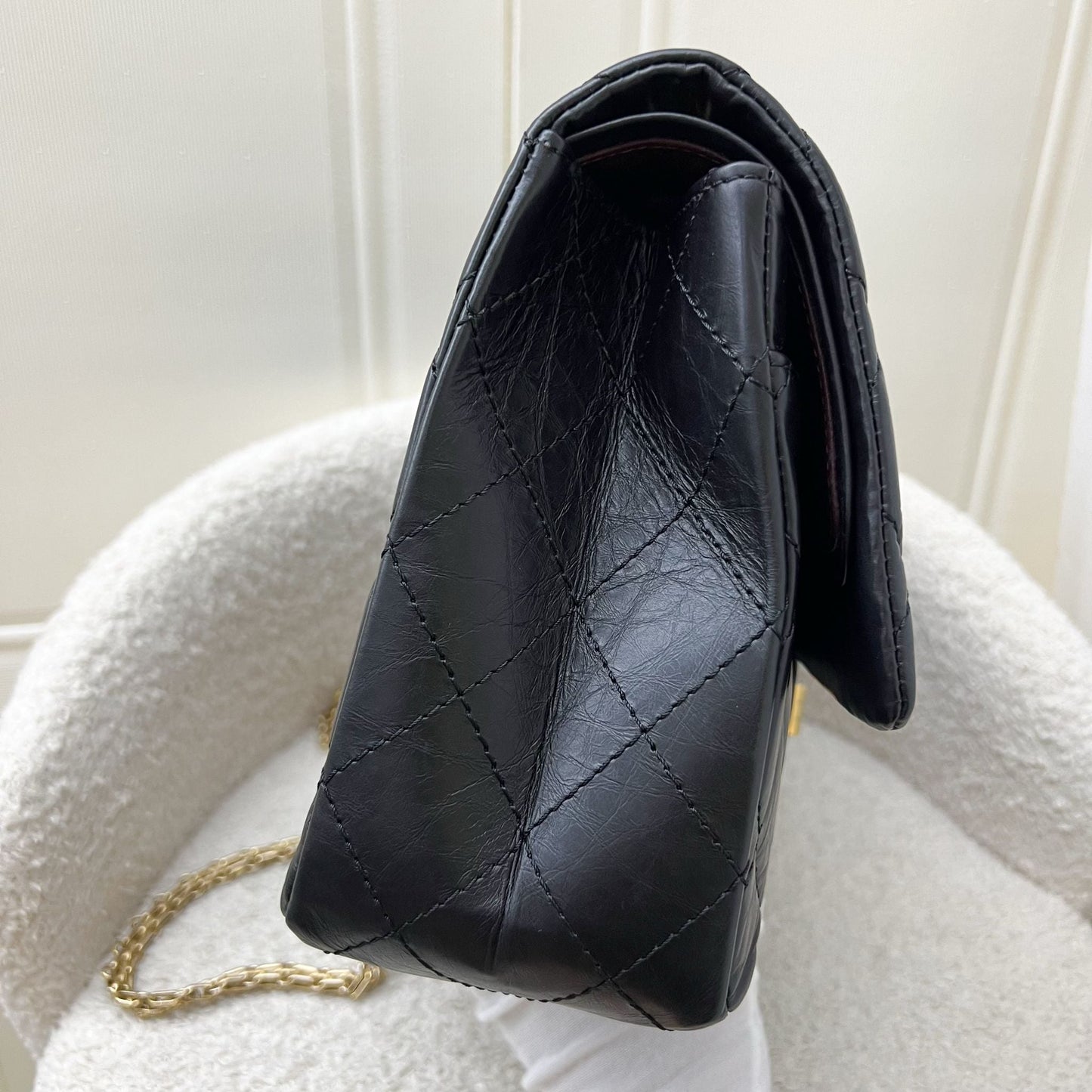 Chanel 2.55 Reissue 227 Flap In Black Distressed Calfskin And Ghw Bag