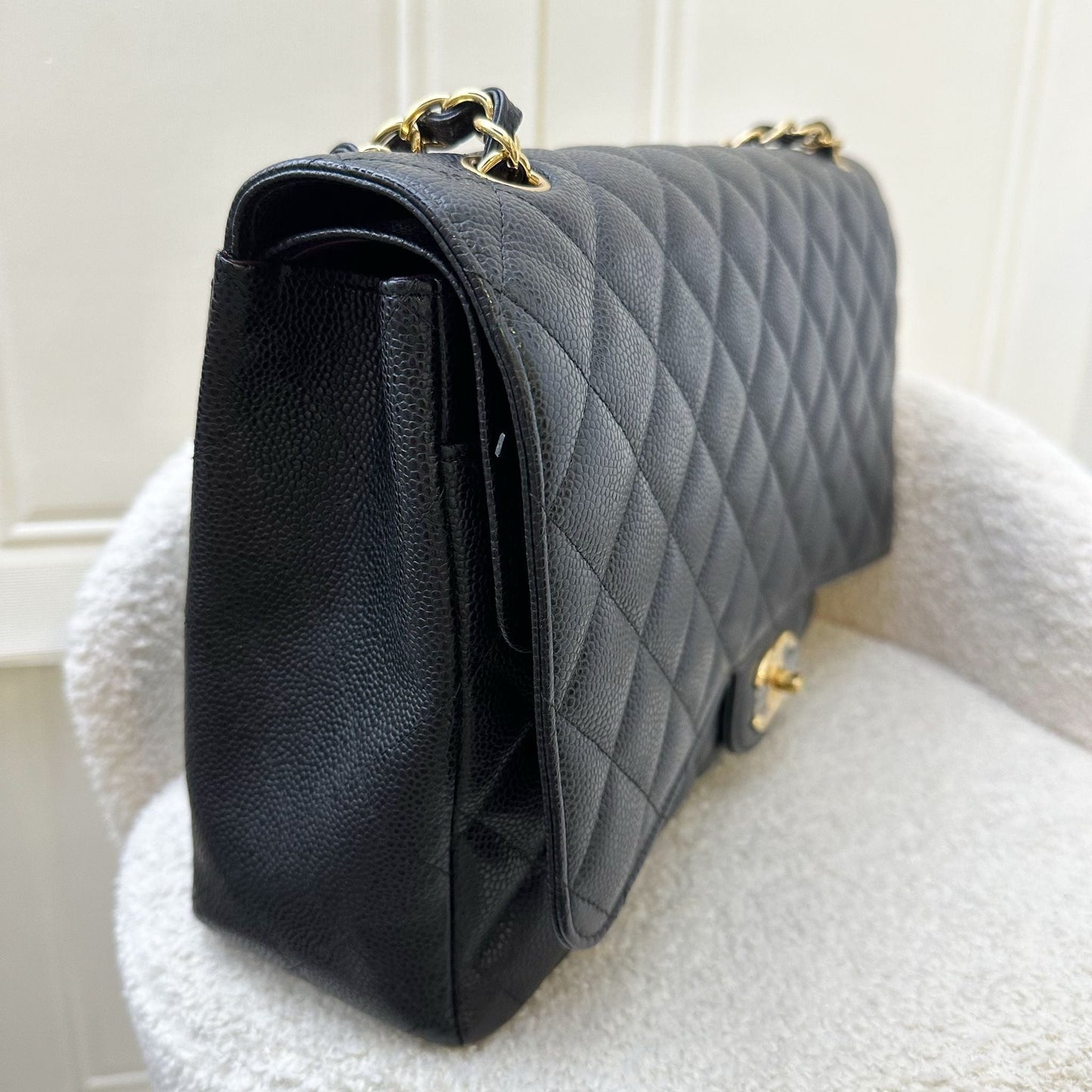 Chanel Maxi Classic Flap Df in Black Caviar and Ghw Handbag