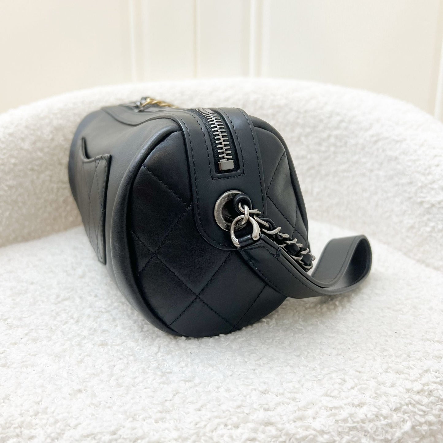 Chanel Seasonal Round Bowling Bag in Black Calfskin and Ph and Aged Ghw