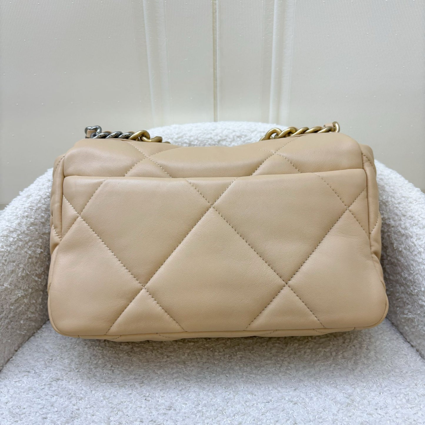 Chanel 19 Small Flap in 22C Beige Lambskin and 3 Tone Hardware Handbag