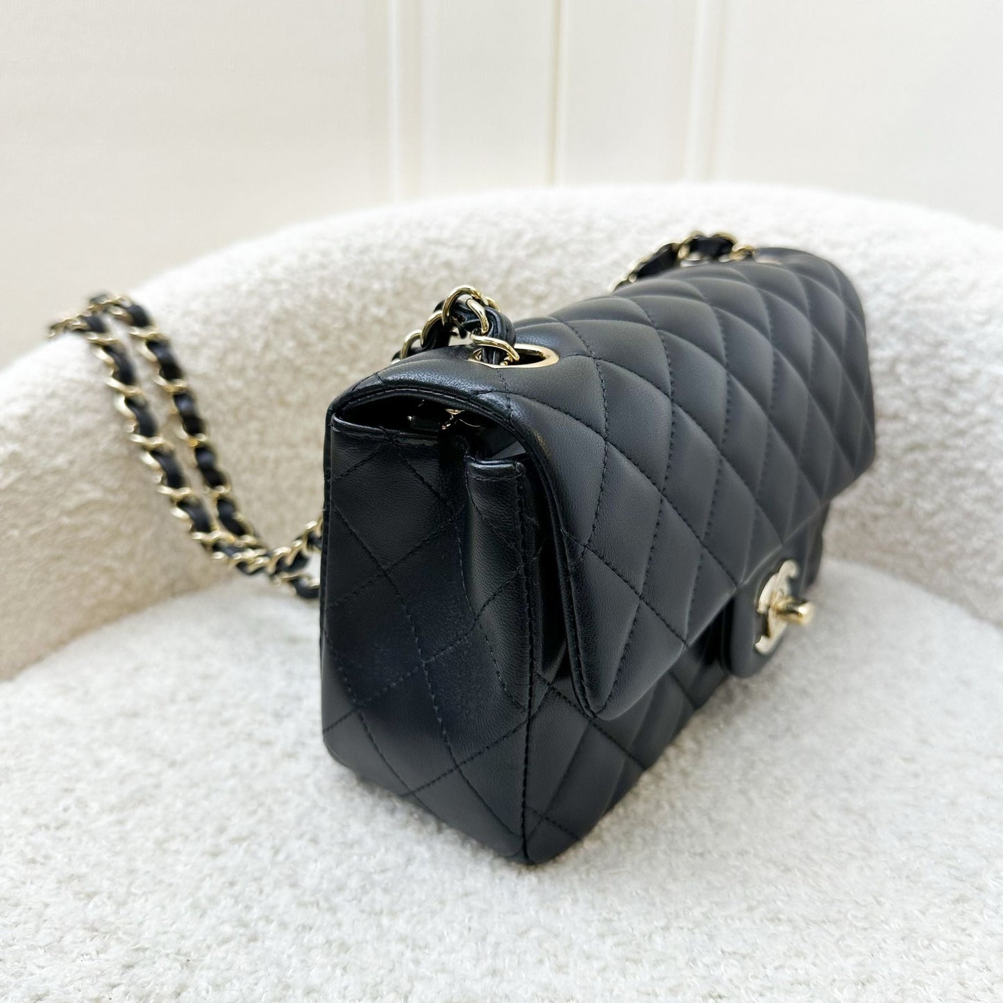 Chanel Classic Mini Rectangular Flap in Black Lambskin and Lghw Handbag