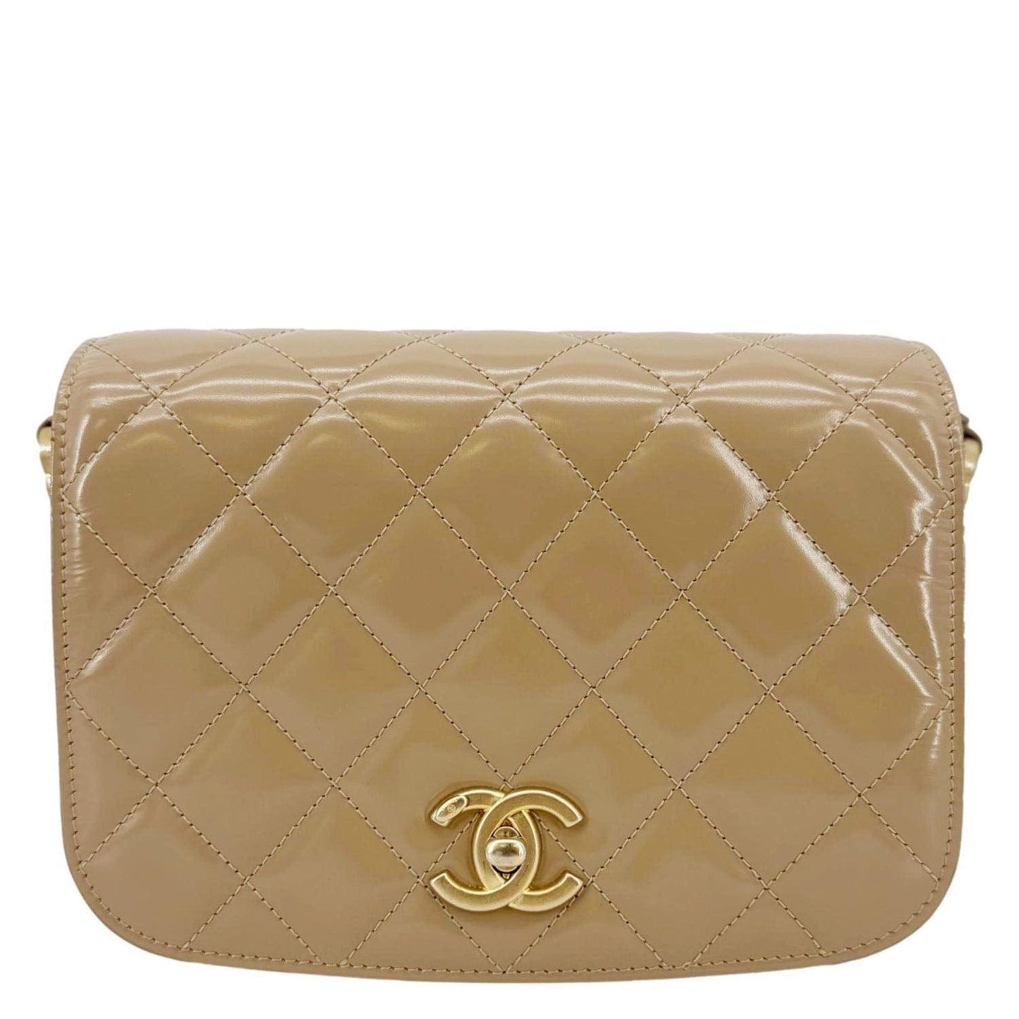 Chanel My Sweet CC Shiny Quilted Leather Calfskin Beige Travel Bag