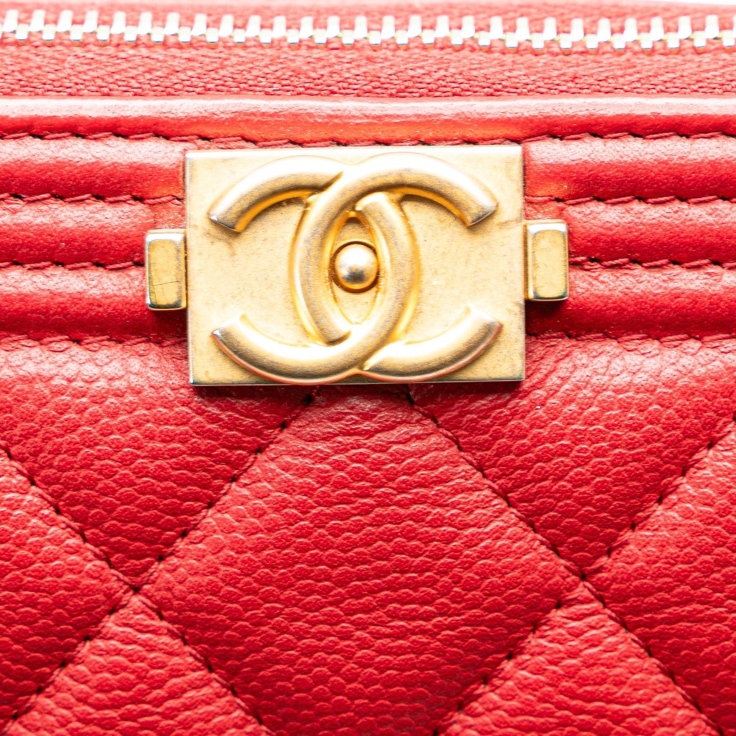 Red Chanel Medium Quilted Caviar Boy O Case Clutch