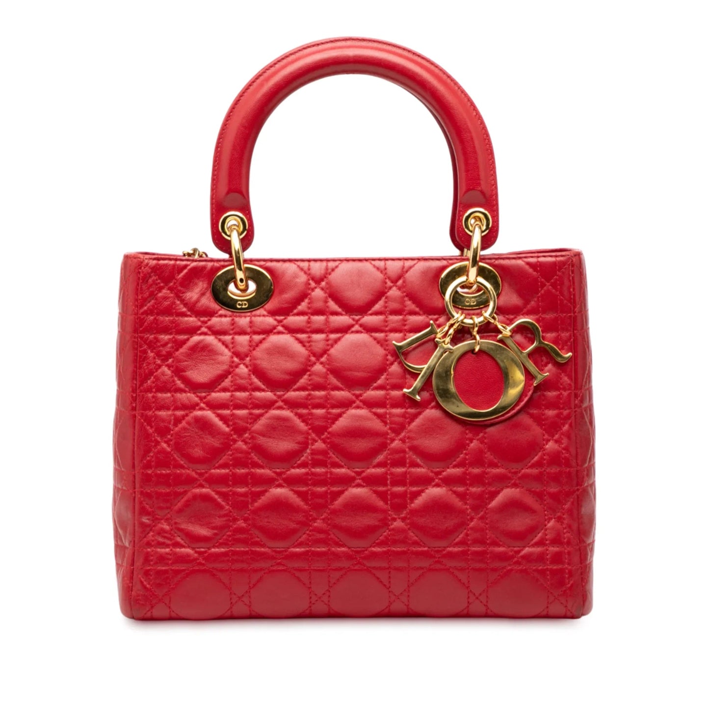 Dior Handbag Cannage Lady Satchel Lambskin Red Medium Satchel Bag