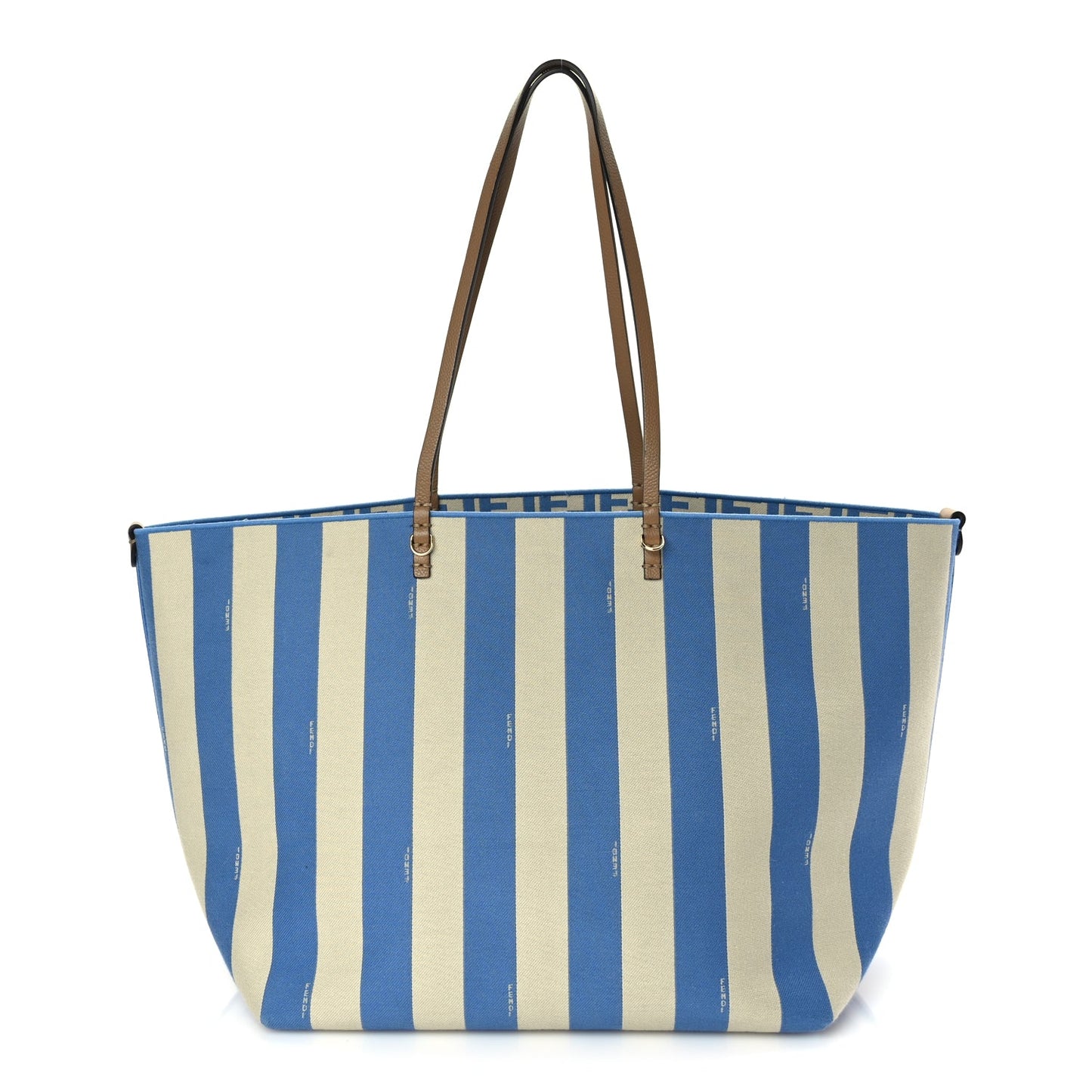 Fendi Handbag Pequin Stripe FF Roll Tote Cerulean Sand Canvas Beige Blue Shoulder Bag