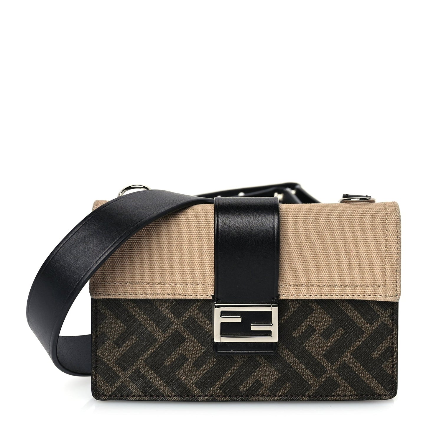 Fendi Crossbody Bag Glazed Fabric Cotton King Aura FF Canvas Vitello Black Belt