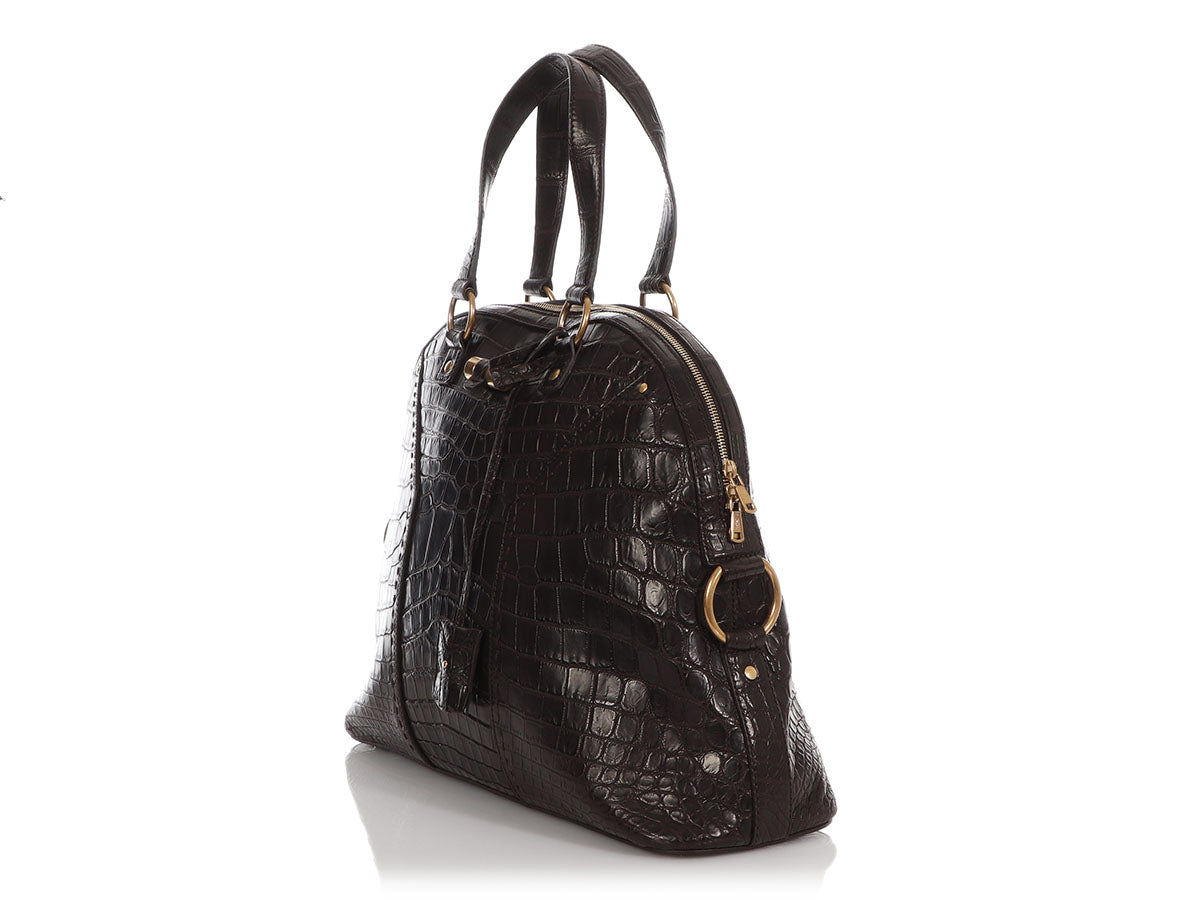 YSL Saint Laurent Alligator Shoulder Bag Brown