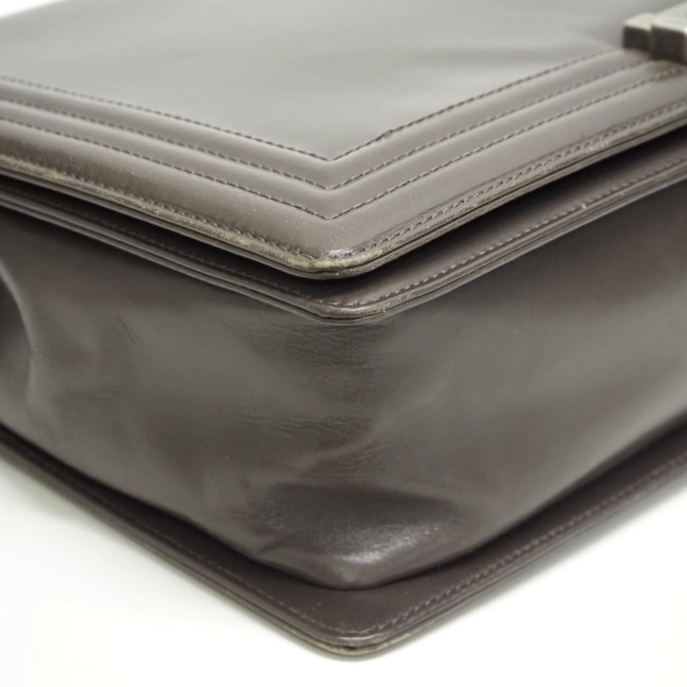 CHANEL Shoulder Bag leather gray ChainShoulder COCO Mark Boy chanel Women