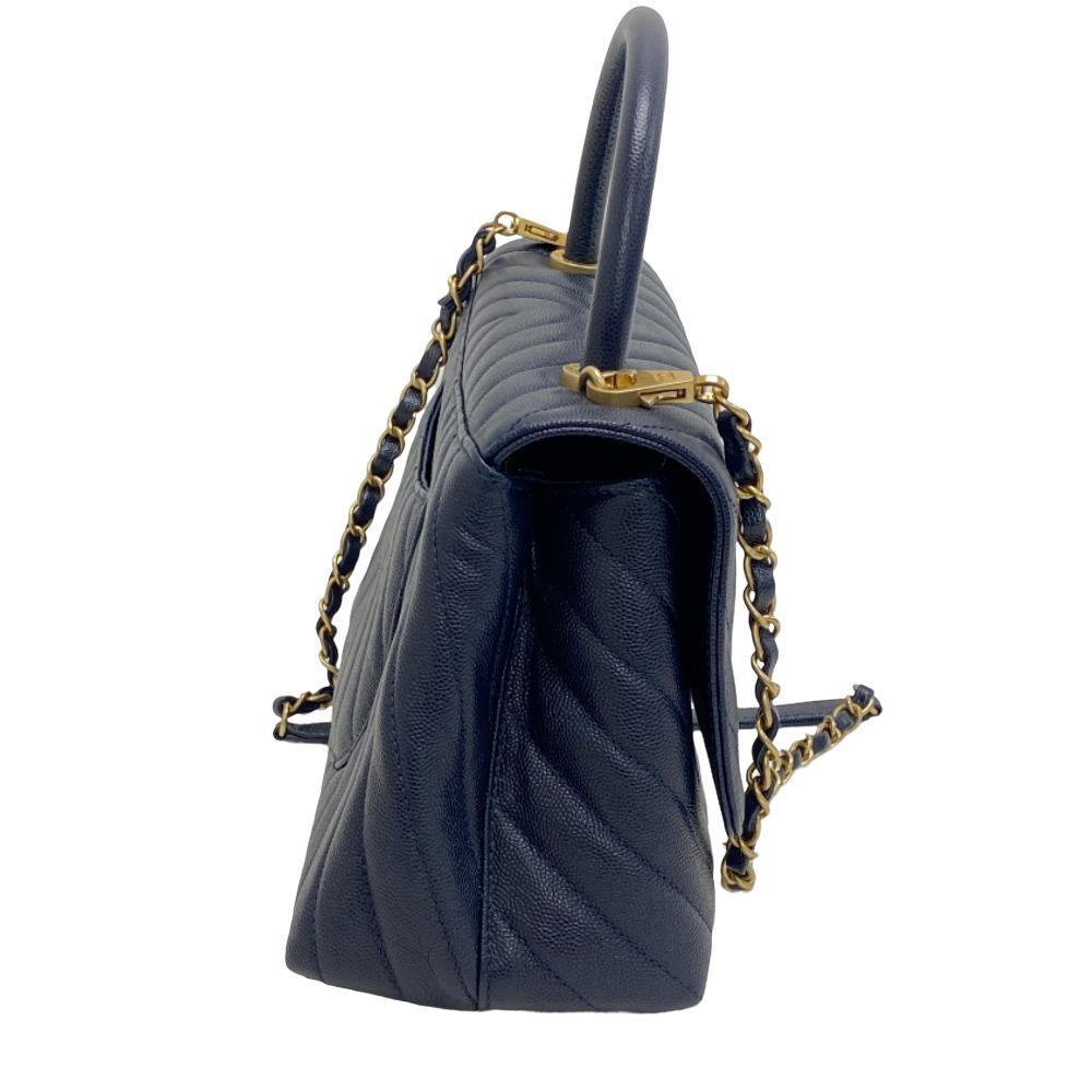 Chanel Caviar skin Navy Vstitch COCO Mark Handbag