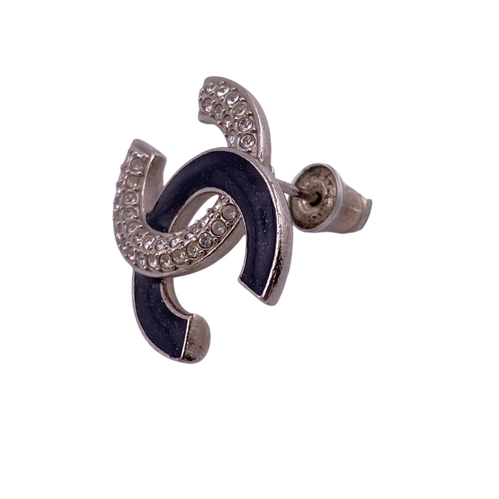 Chanel Pierce A23K Rhinestone COCO Mark Silver Jewelry