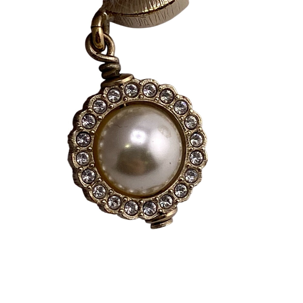 Chanel Pierce Plated Rhinestones Faux Pearls COCO Gold Jewelry