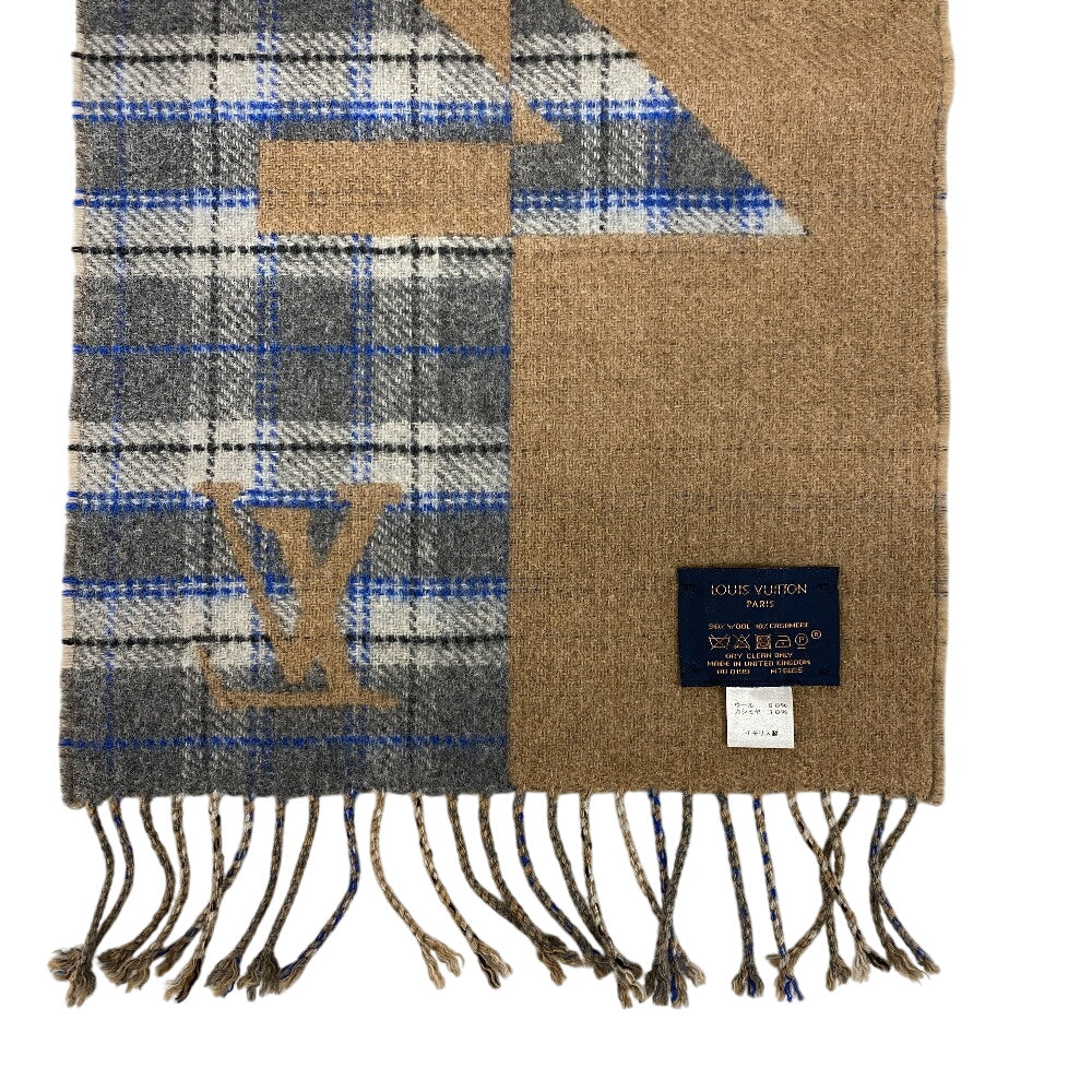 Louis Vuitton Scarf Cashmere Escalp Check Louis Wool Beige Apparel