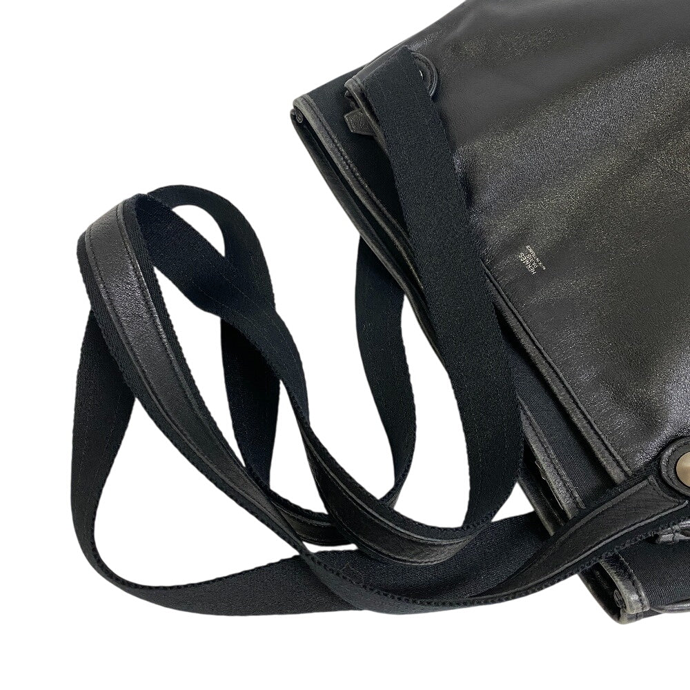 Hermes Shoulder Bag Mrs Hippies Leather Canvas Black