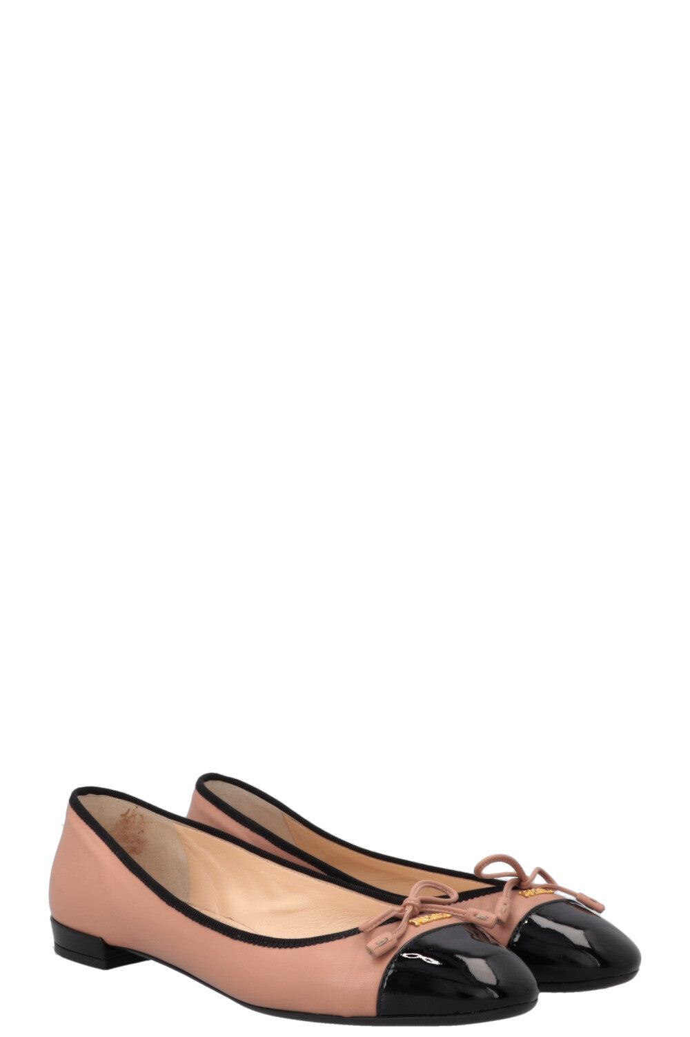 Prada Ballerina Flats Nude Leather Black Shoes