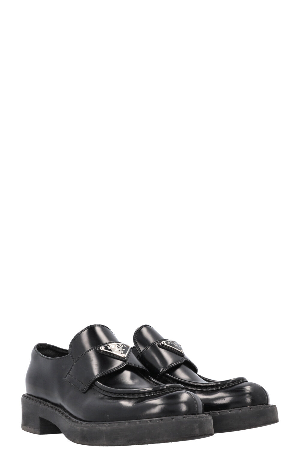 Prada Triangle Loafers 2 Black Logo Shoes