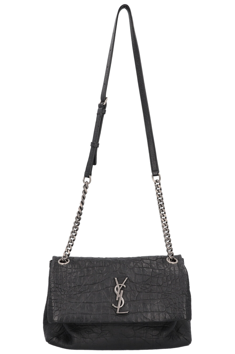 YSL Saint Laurent Shoulder Bag West Hollywood Croc Black Medium Embossed