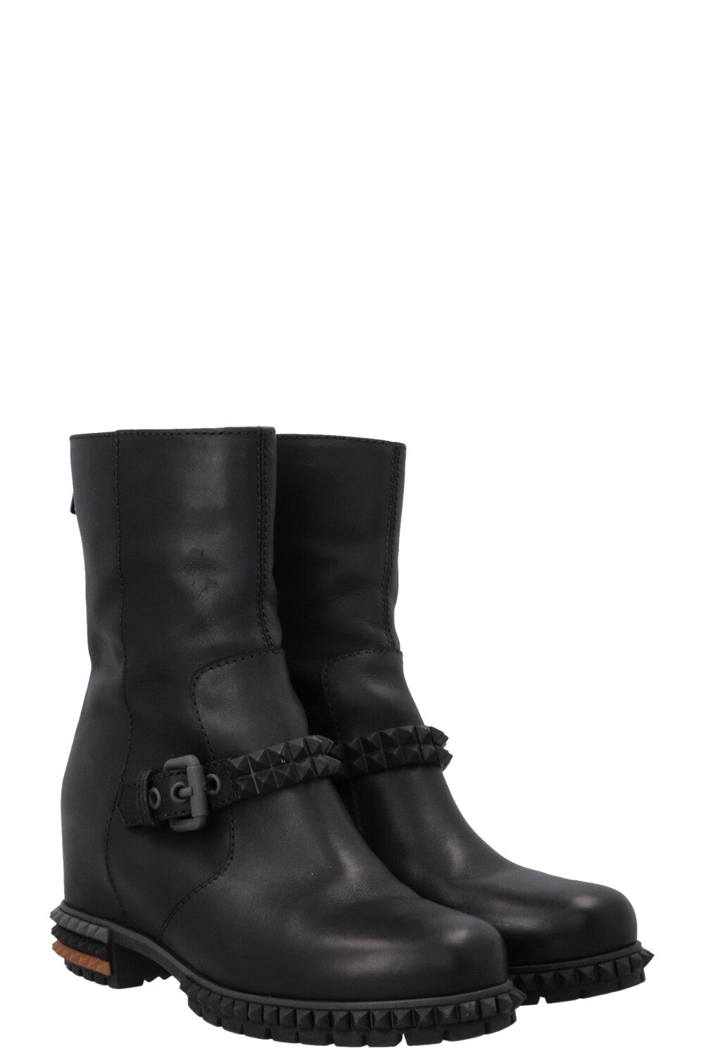 Fendi Hidden Wedge Studded Boots Leather Black Shoes