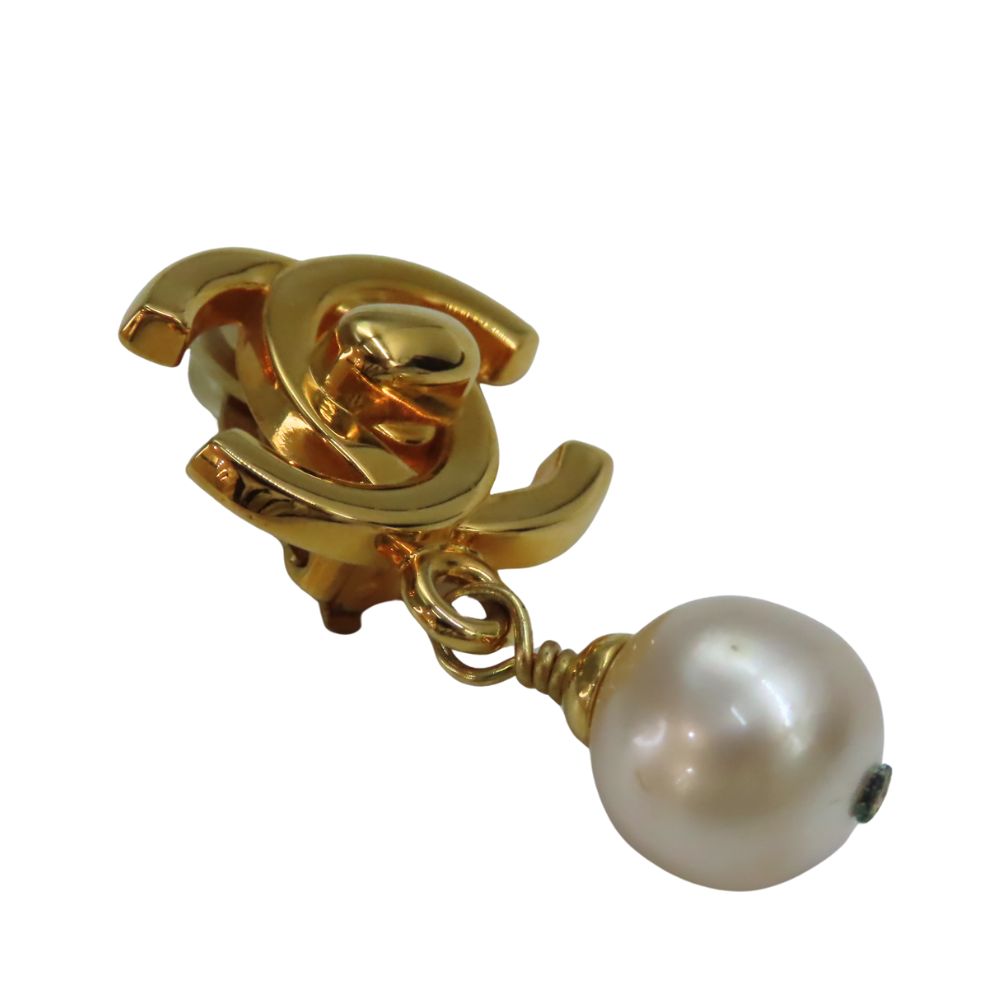 Chanel Gold Plated Faux Pearl Coco Mark Earrings