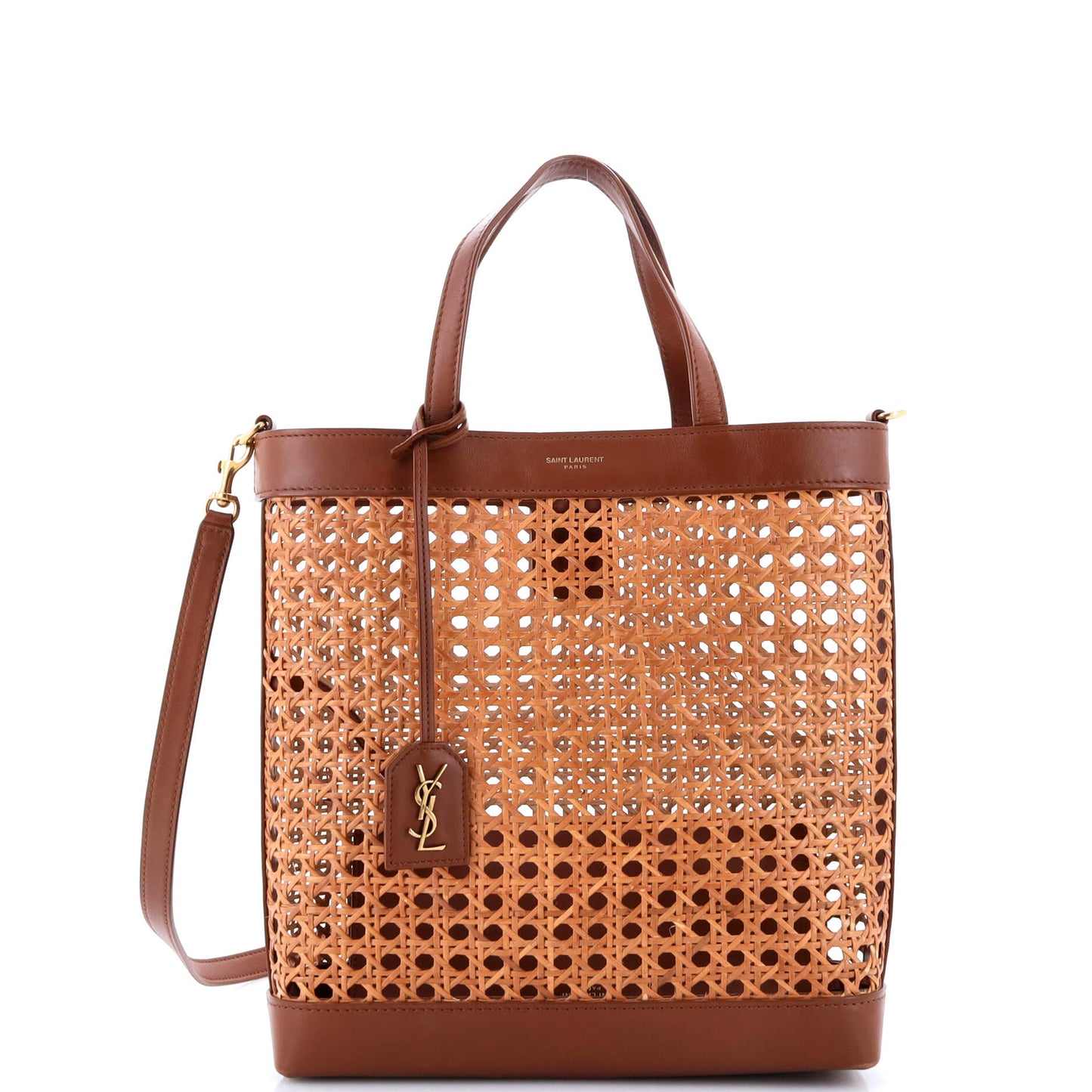 YSL Saint Laurent Saint Laurent Trending Shopper Tote Straw And Leather Woven Tote Bag