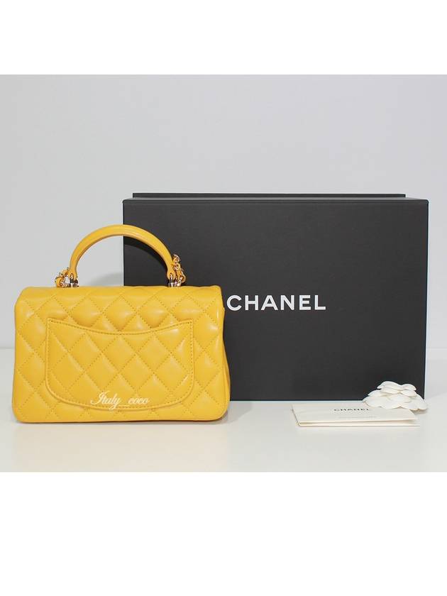 Top Handle Lambskin Mini Flap Cross Bag Yellow Chanel