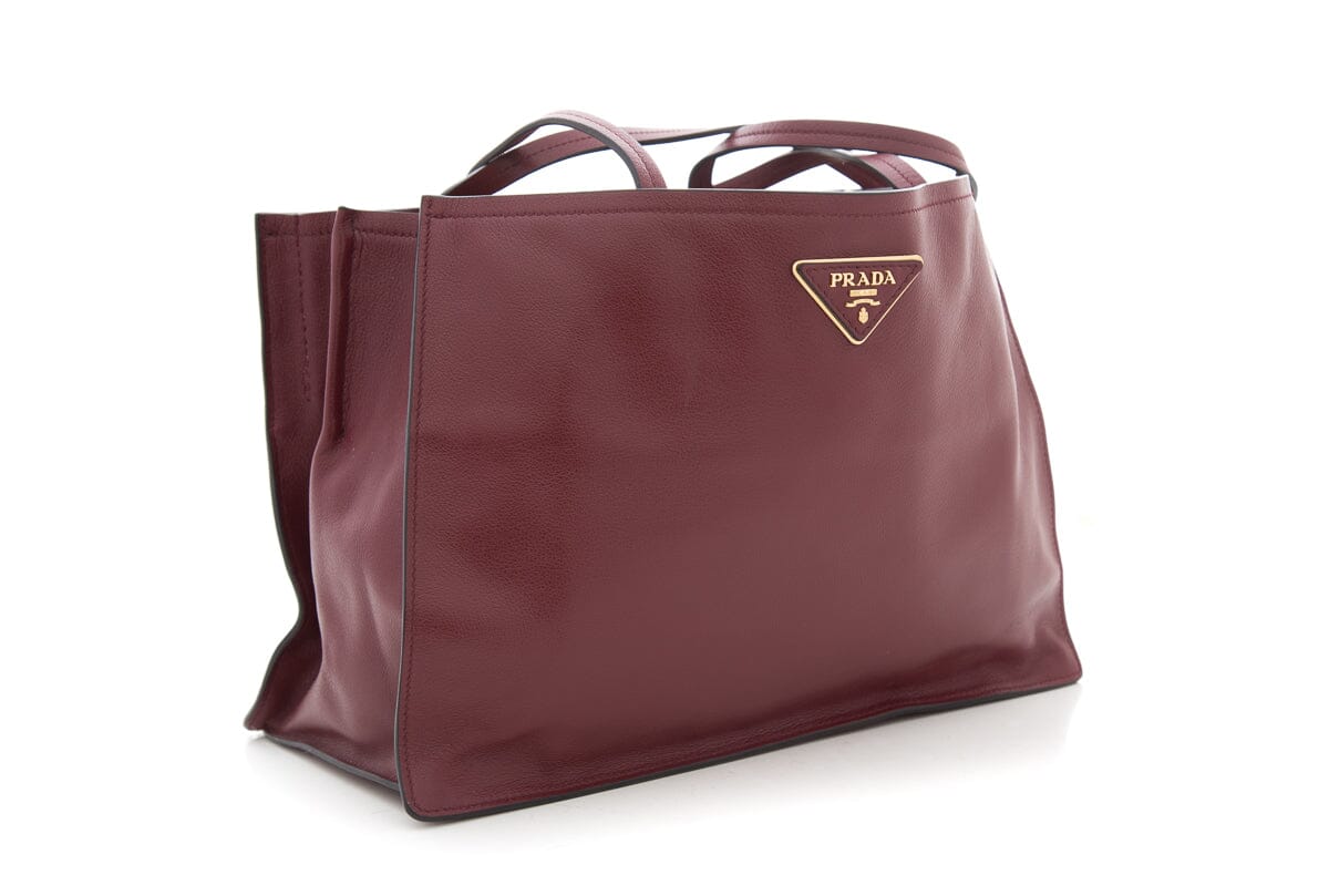 Prada Burgundy Argilla Tote Leather Small Tote Bag