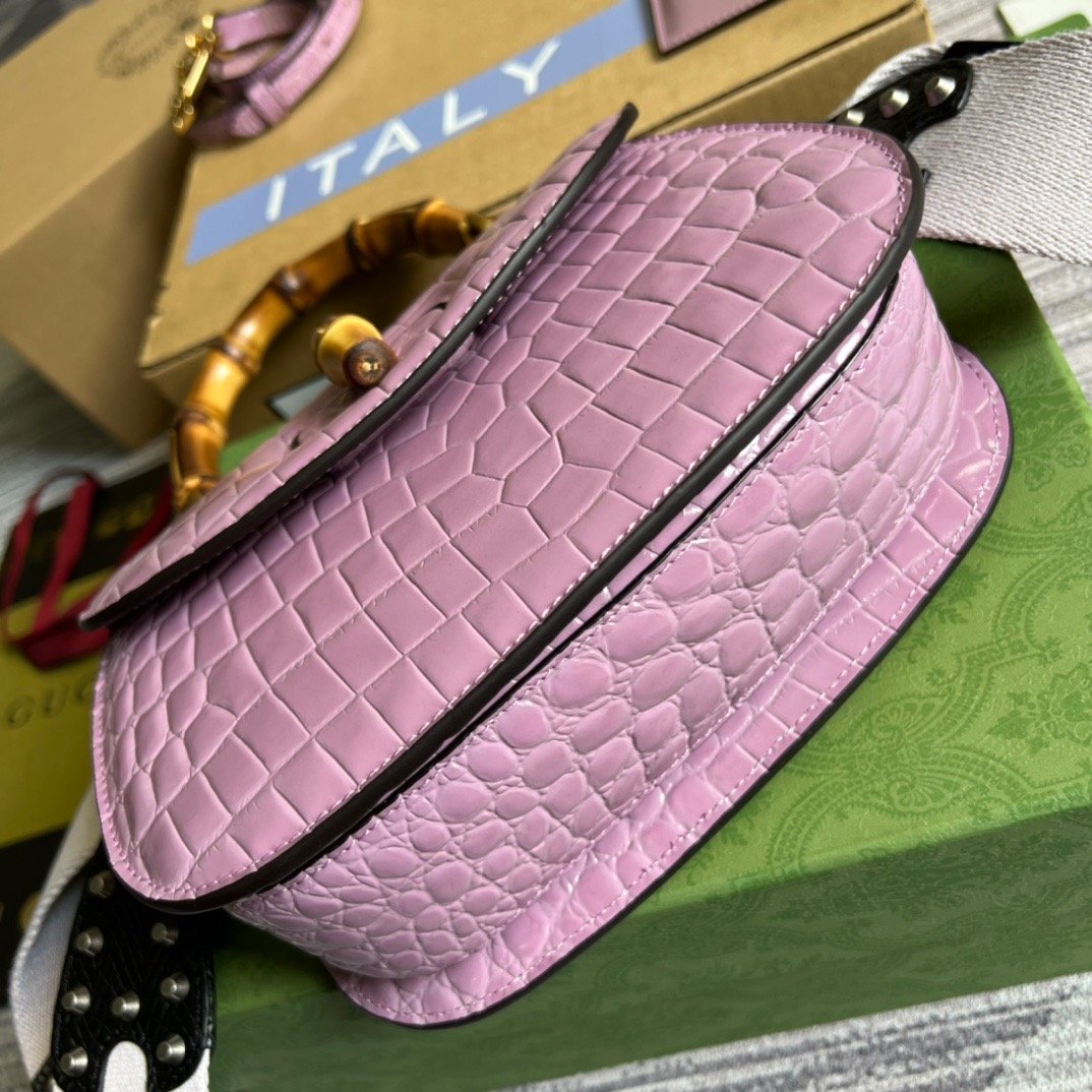 gg Bamboo Crocodile , ’s Pink Top Handle Handbag