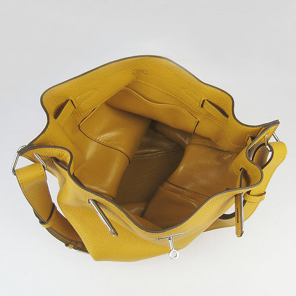 Hermes Luxury Nappa Shoulder Bag Yellow Leather Silver