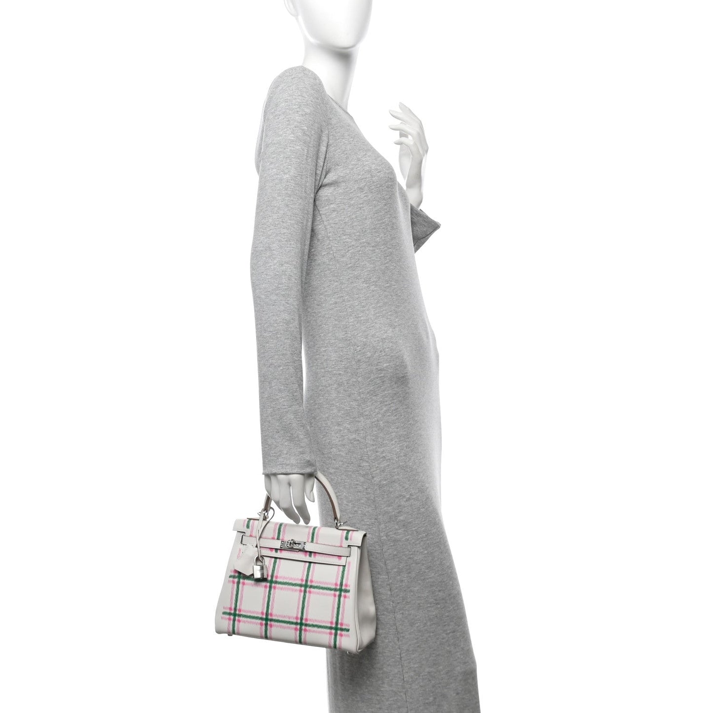 Hermes Swift Tartan Kelly Retourne Gris Pale Rose Bubblegum Travel Bag