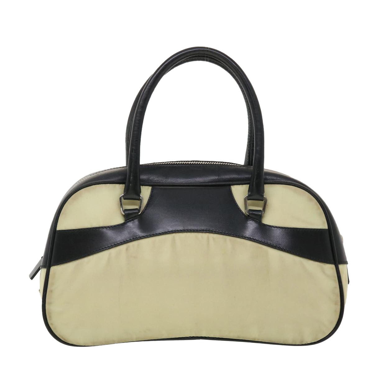 Prada Hand Bag Nylon Black Beige Travel Bag