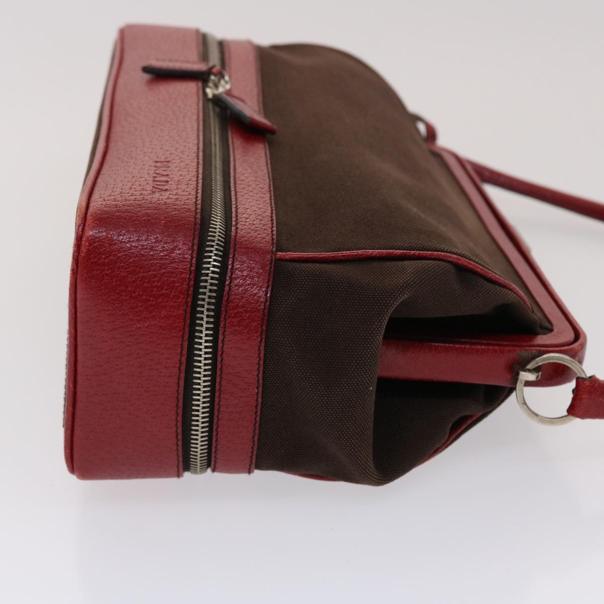 Prada Shoulder Bag Leather Canvas Red