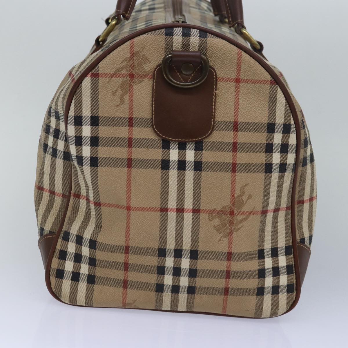 Burberry Luxury ss Nova Check Boston Bag Pvc Auth Leather Brown Beige Travel Bag