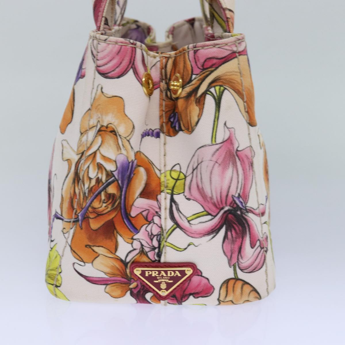 Prada Flower Pattern Canapa Pm Hand Bag 2Way Auth Canvas Multicolor Travel Bag