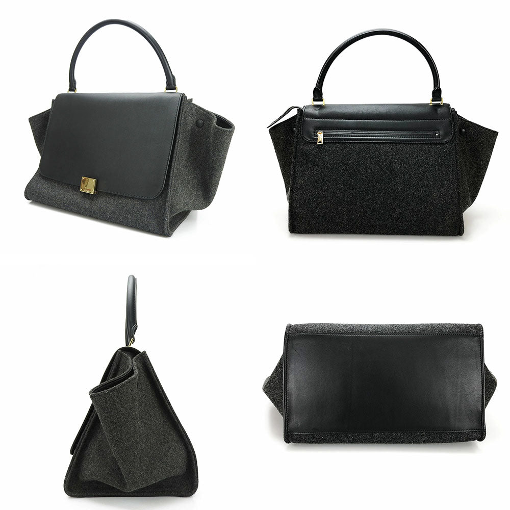 Wool Trapeze Women Leather Black Travel Bag