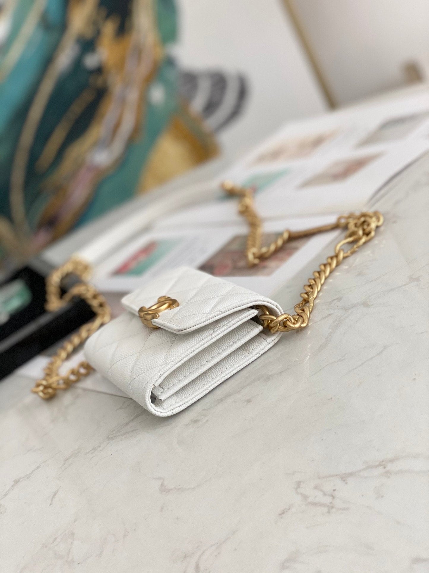 CHLMini Toned Hardware 4.7in 12cm White Gold Flap Mini Bag