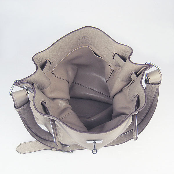 Hermes Luxury Nappa Shoulder Bag Grey Leather Silver