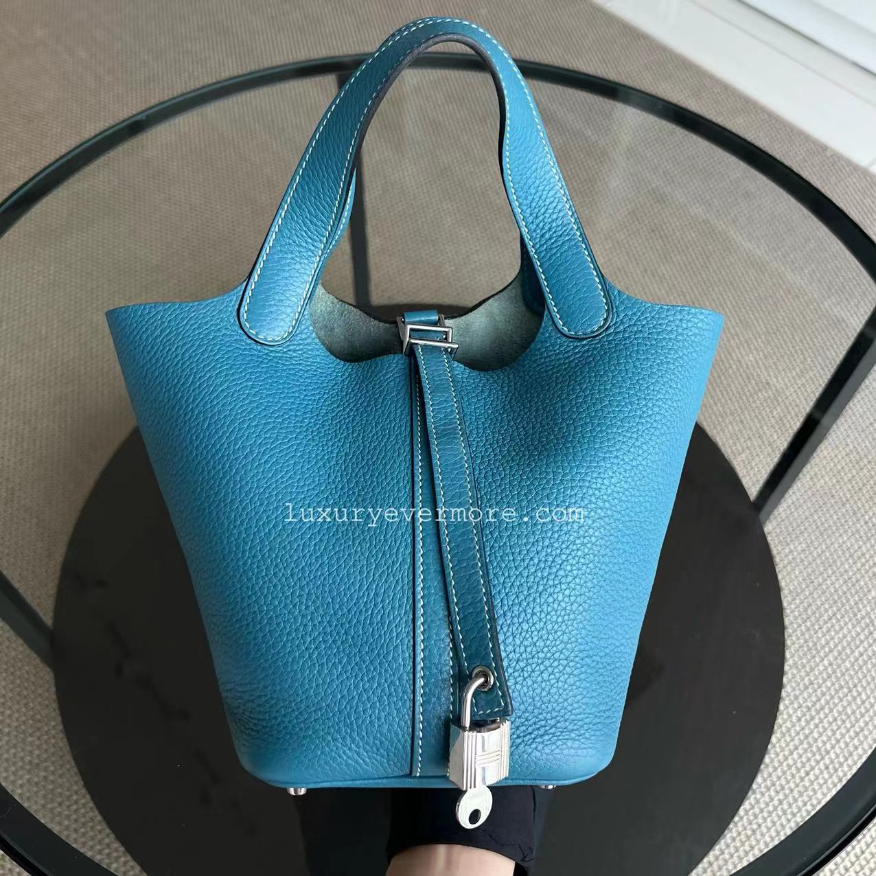 Hermes Picotin Jean Mauve Pale Square Tc Clemence Hardware Blue Silver Travel Bag