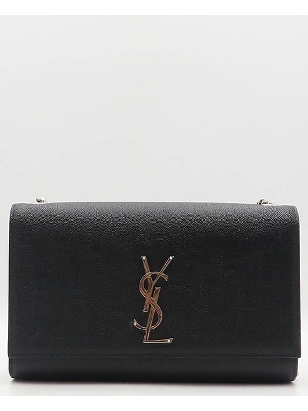 YSL Saint Laurent Trending Caviar Skin Kate Logo Medium Chain Monogram Black Shoulder Bag